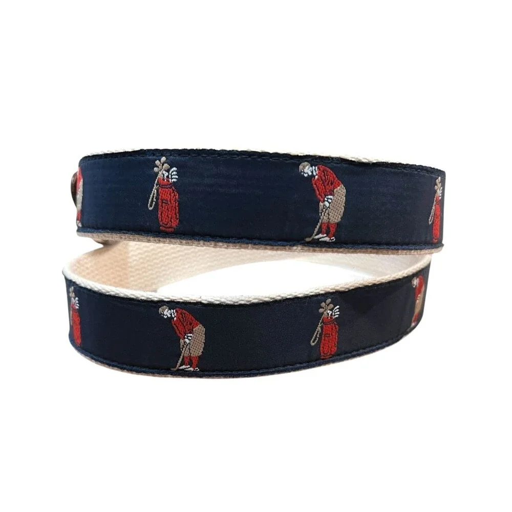 Canterbury Men's Golf Print Leather Ribbon Club Belt w Solid Brass Buckle  40